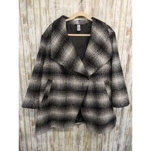 Catherines Women's Wool Blend Coat Size 3X Gray Stripe Button Mid Length Heavy